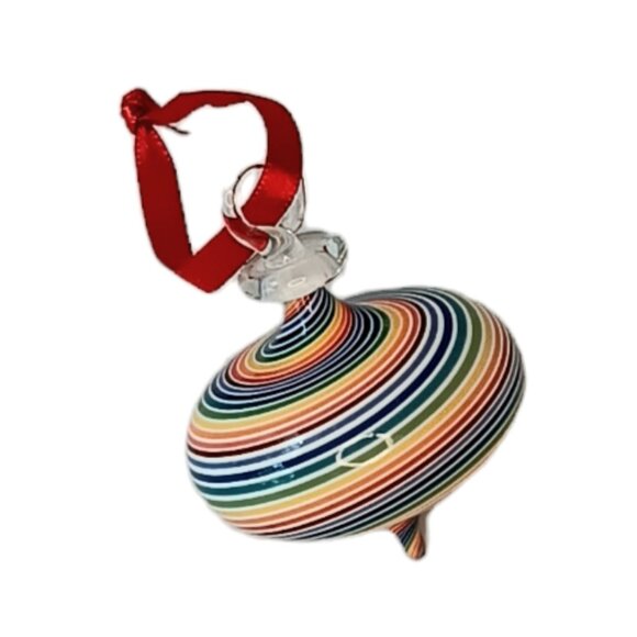 Spinning Top Glass Ornament Spiral Striped Red Blue Green Yellow Size 2" x 2" - Picture 1 of 7